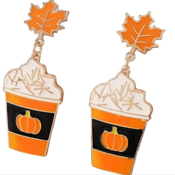 14k PUMPKIN SPICE LATTE cacappuccino coffee fall earrings - Picture 6 of 9
